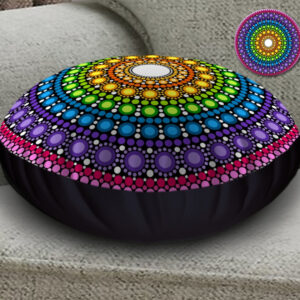 Подушка-пуфік 45х45 см. Райдужна мандала 02