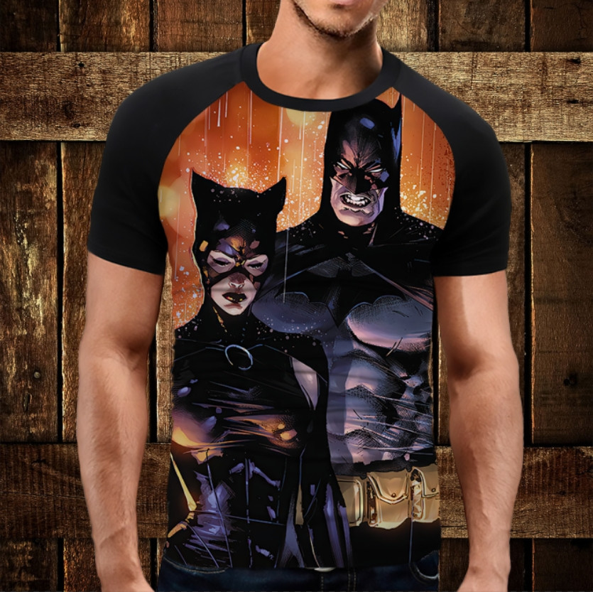 Футболка-реглан з 3D принтом Жінка кішка і Бетмен ВСІ Розміри Преміум тканина