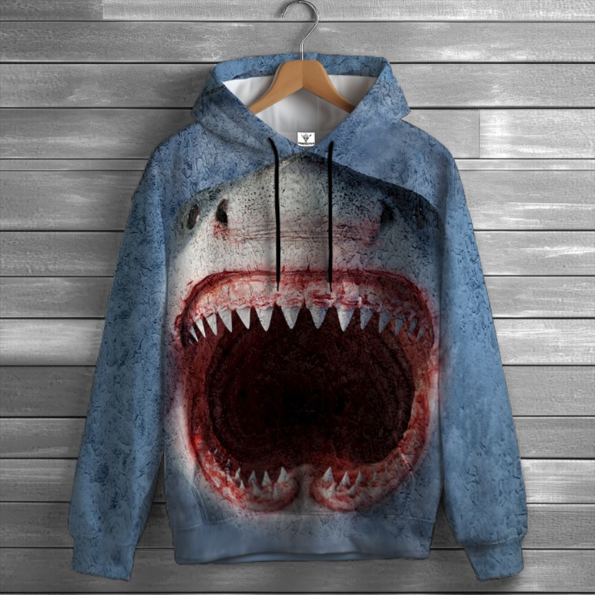 Толстовка-кенгуру (толстовка) з 3D принтом Відкрита паща акули ВСІ Розміри Преміум тканина