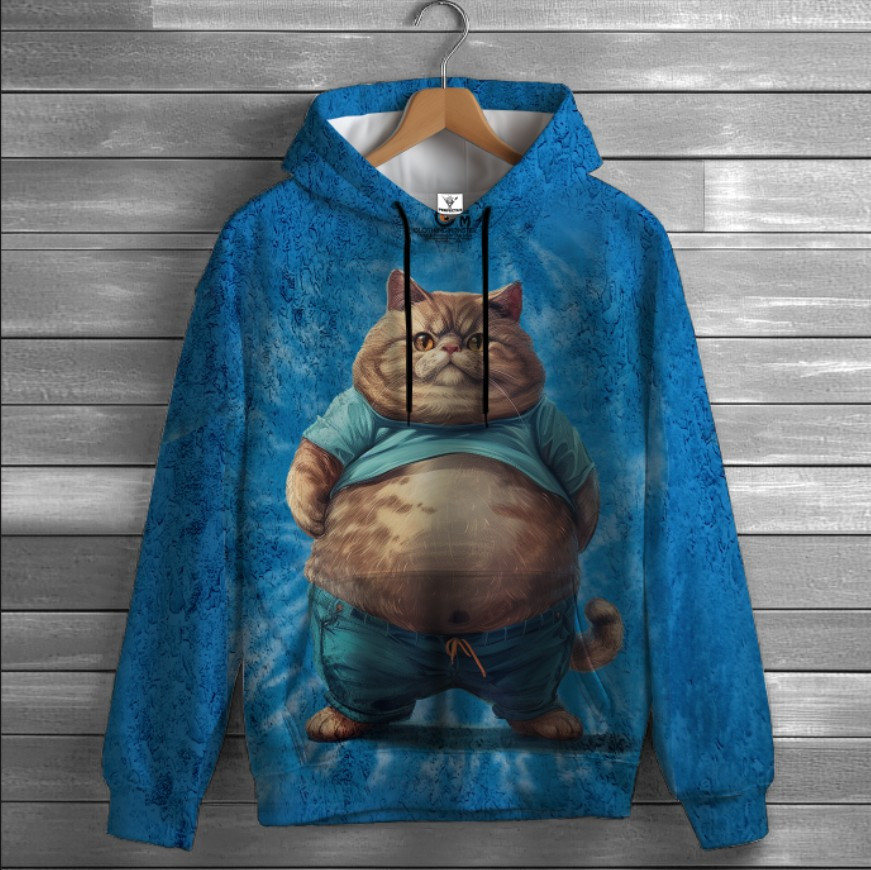 Толстовка-кенгуру (толстовка) з 3D принтом Дуже ситий кіт ВСІ Розміри Преміум тканина
