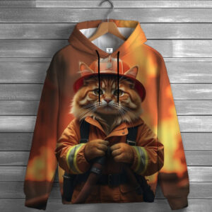 Толстовка-кенгуру (толстовка) з 3D принтом Котик пожежник ВСІ Розміри Преміум тканина