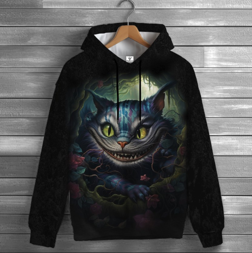 Толстовка-кенгуру (толстовка) з 3D принтом Кіт Чешир ВСІ Розміри Преміум тканина