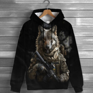 Толстовка-кенгуру (толстовка) з 3D принтом Вовк снайпер ВСІ Розміри Преміум тканина