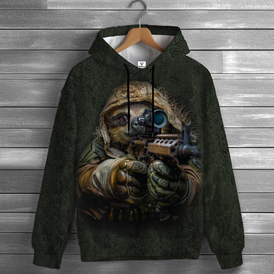 Толстовка-кенгуру (толстовка) з 3D принтом Лінівець снайпер 02 ВСІ Розміри Преміум тканина