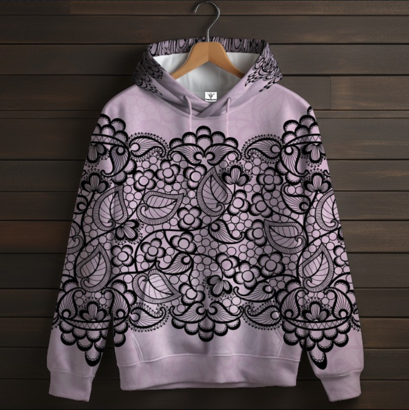 Толстовка-кенгуру (толстовка) з 3D принтом Чорне мереживо ВСІ Розміри Преміум тканина