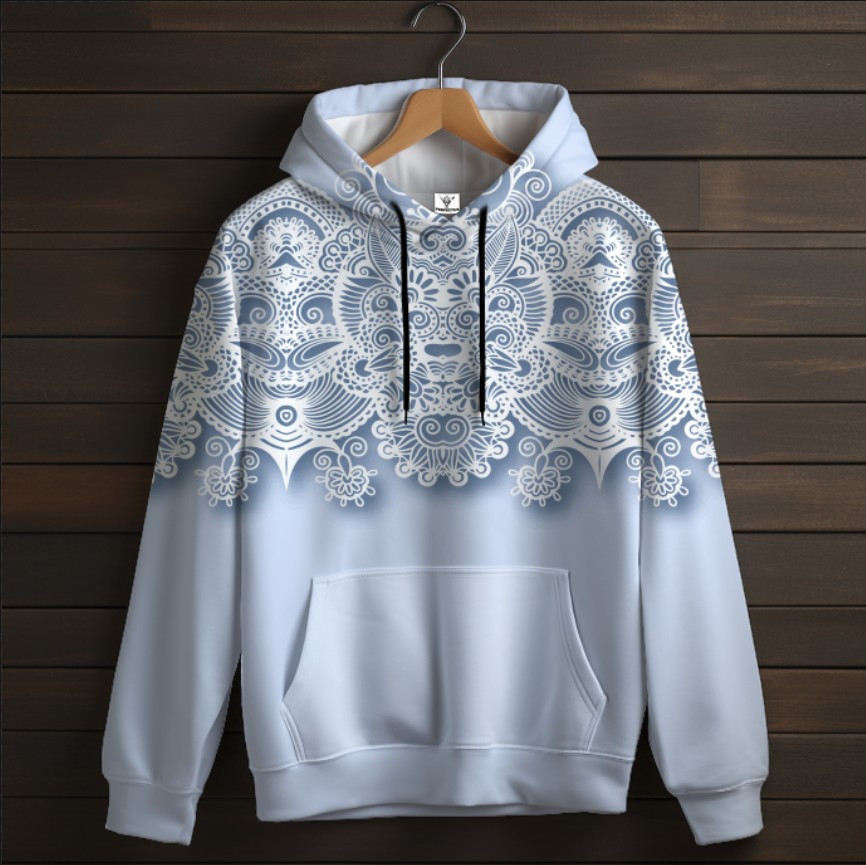 Біла толстовка-кенгуру (толстовка) з 3D принтом Мереживо ВСІ Розміри Преміум тканина