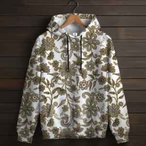 Біла толстовка-кенгуру (толстовка) з 3D принтом Золоте мереживо 02 ВСІ Розміри Преміум тканина