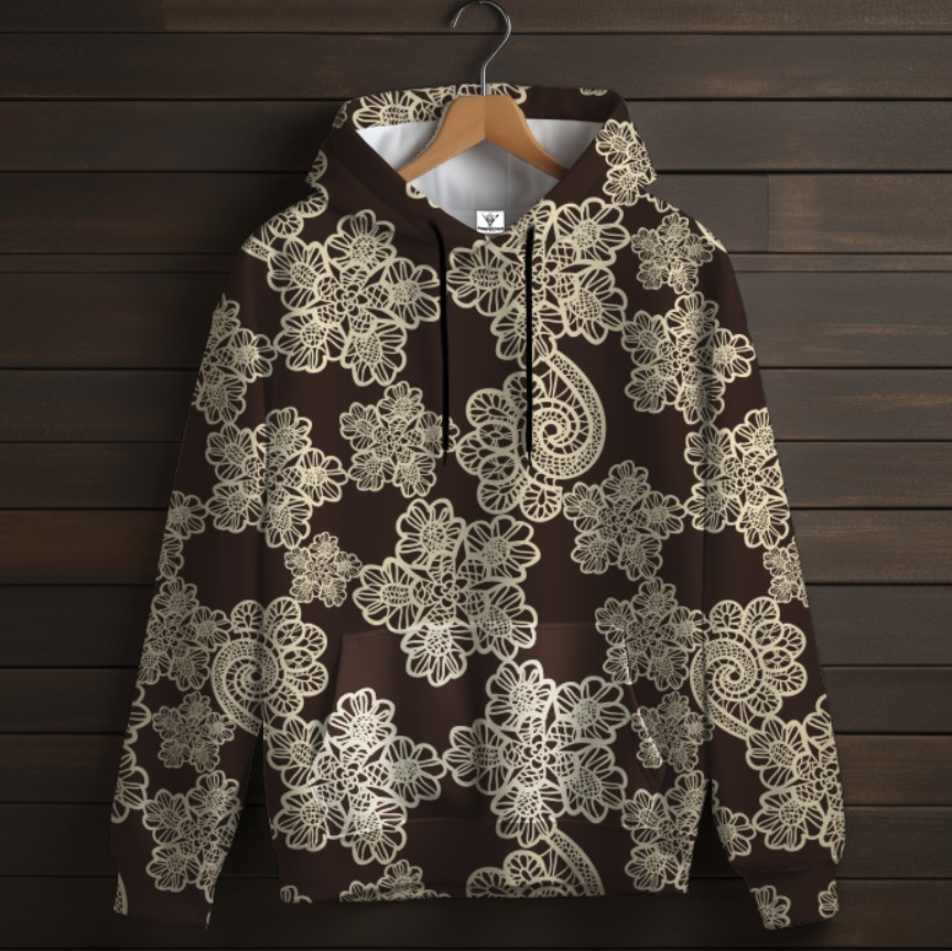 Толстовка-кенгуру (толстовка) з 3D принтом Квіткове мереживо ВСІ Розміри Преміум тканина