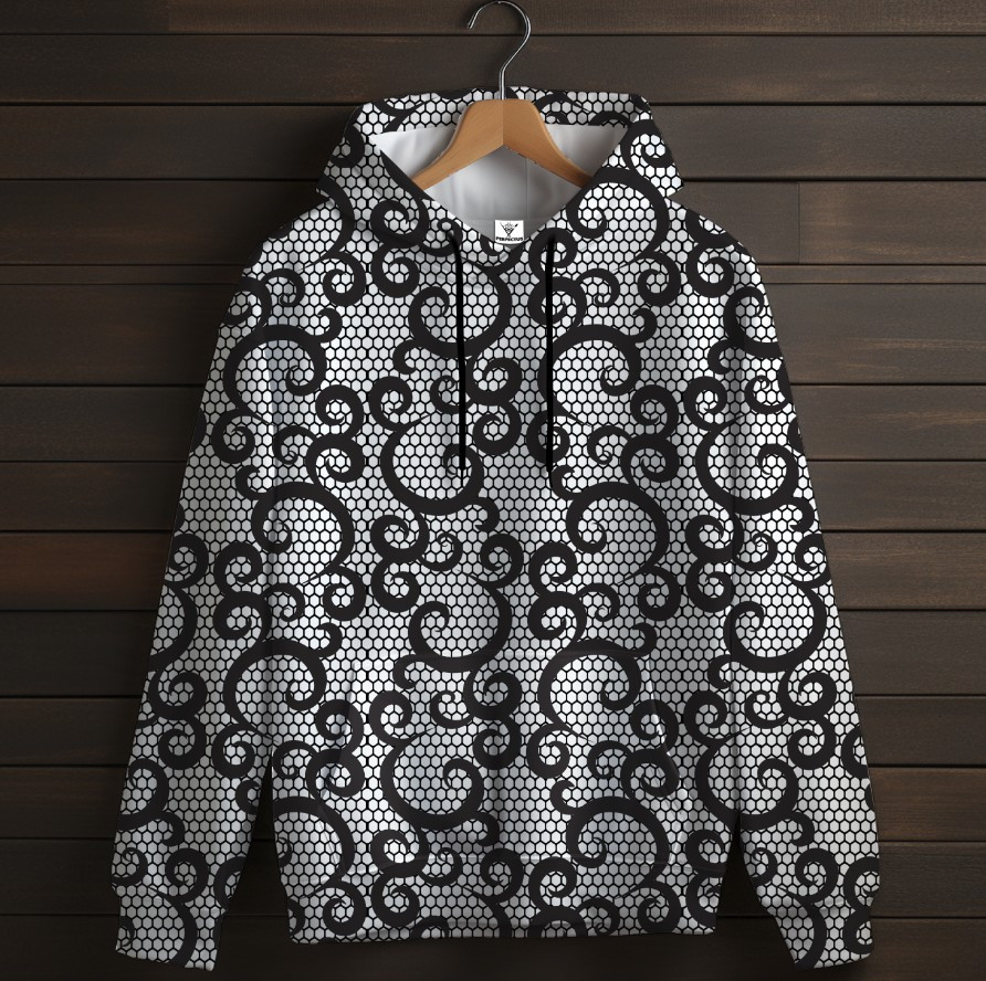 Біла толстовка-кенгуру (толстовка) з 3D принтом Чорне мереживо 06 ВСІ Розміри Преміум тканина