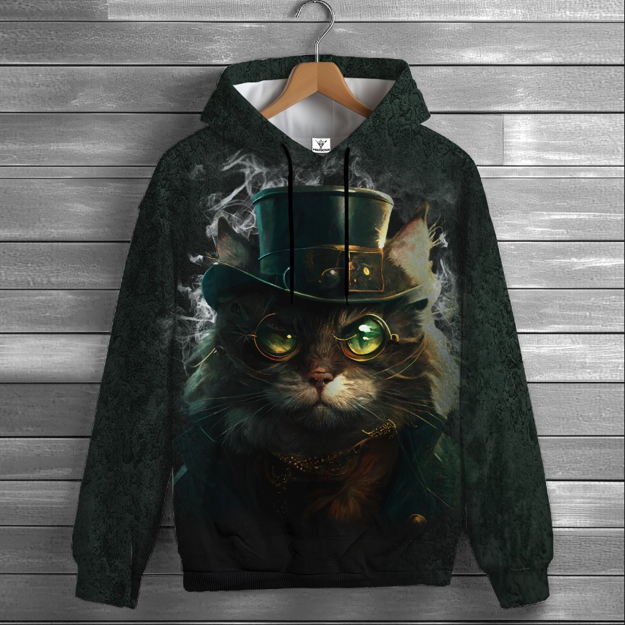 Толстовка-кенгуру (толстовка) з 3D принтом Кіт в окулярах і капелюсі ВСІ Розміри Преміум тканина