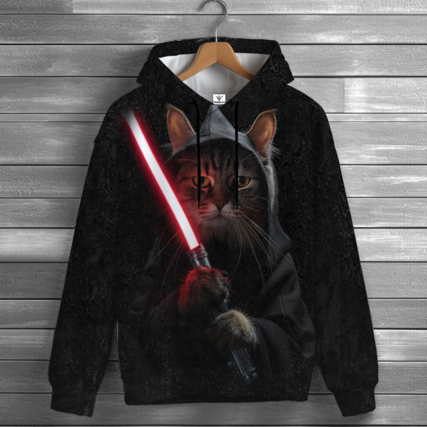 Толстовка-кенгуру (толстовка) з 3D принтом Кіт самурай з лазарним мечем ВСІ Розміри Преміум тканина