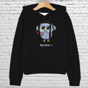Толстовка-кенгуру (толстовка) з принтом Меломан. Сова в навушниках. ВСІ Розміри Преміум тканина