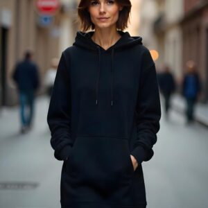 Плаття худі жіноче тепле чорного кольору з капюшоном і кишенею кенгуру ВСІ Розміри