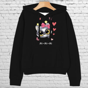 Толстовка-кенгуру (толстовка) з 3D принтом Мі мі мі. Єнот з бантом ВСІ Розміри Преміум тканина
