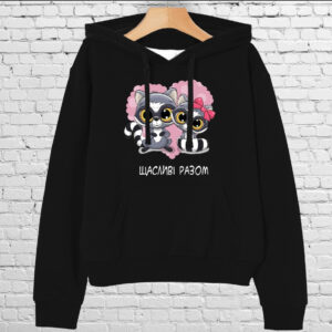 Толстовка-кенгуру (толстовка) з 3D принтом Щасливі разом. Пара єнотів ВСІ Розміри Преміум тканина