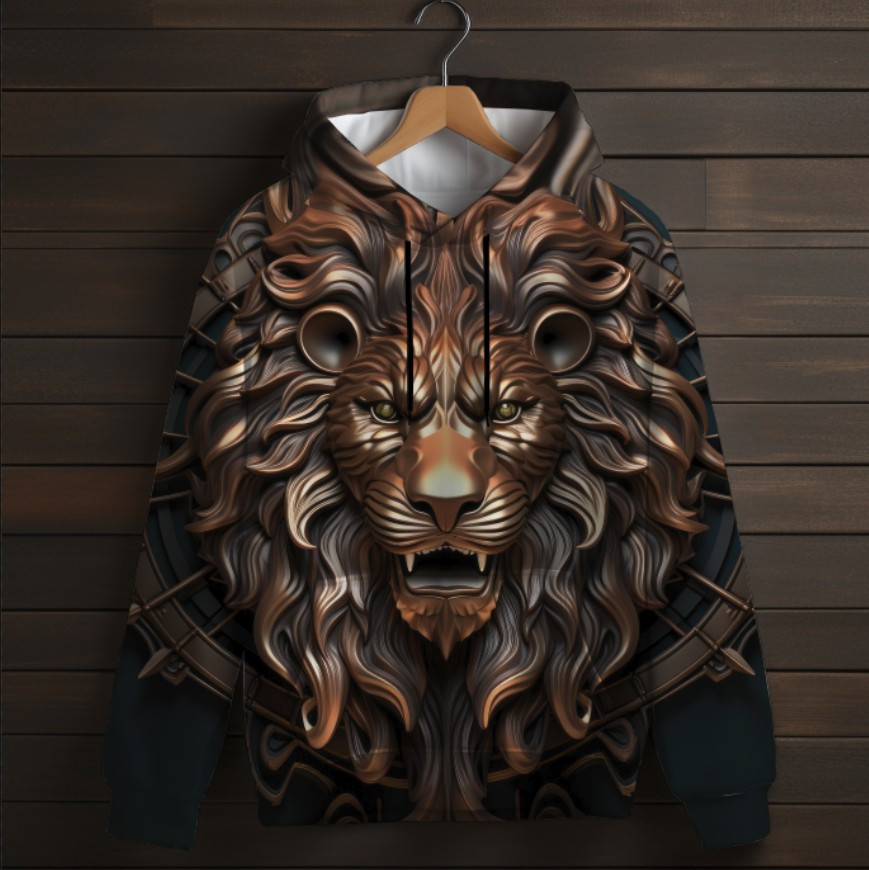 Толстовка унісекс з 3D принтом на тему: Золотий лев на чорному фоні. 02 ВСІ Розміри Преміум тканина