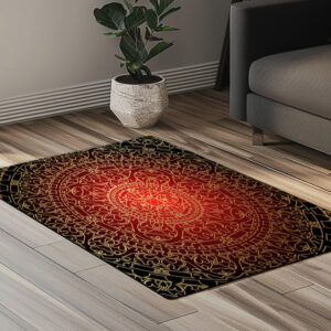 Килимок з принтом Арабеска золото на червоному фоні