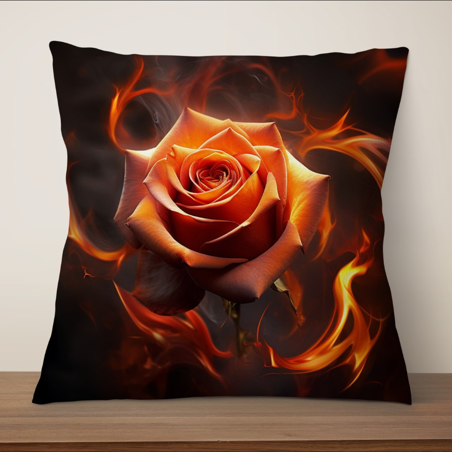 Подушка з принтом "Троянда у вогні