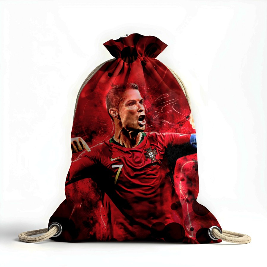 Рюкзак мішок спортивний з 3D принтом Криштіану Роналду червоний