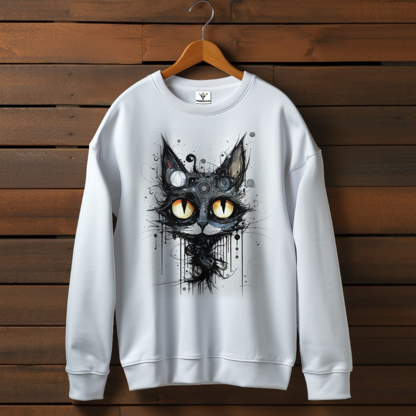 Світшот Чорний мальований кіт з жовтими очима