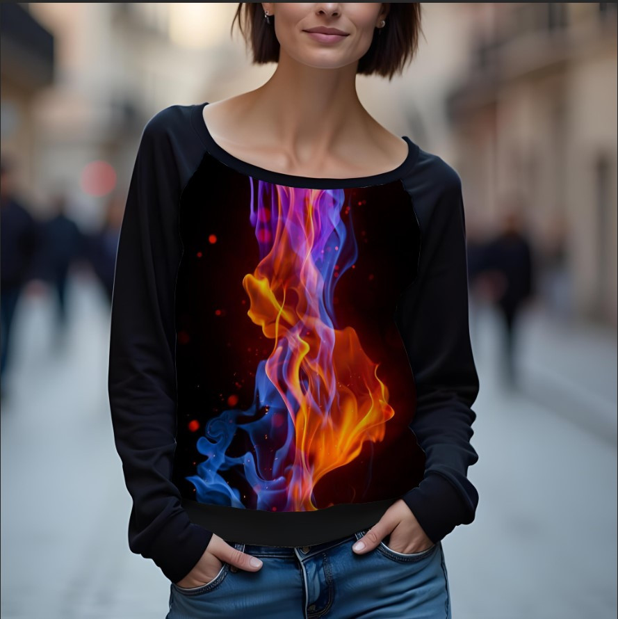 Світшот реглан з відкритими плечима в романтичному стилі з принтом "Абстракція: дим різнокольоровий вогонь" ВСІ Розміри Преміум