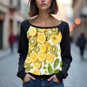 Світшот реглан з відкритими плечима в романтичному стилі з принтом "Апельсин