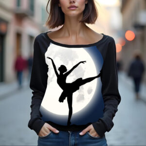 Світшот реглан з відкритими плечима в романтичному стилі з принтом "Балерина: силует