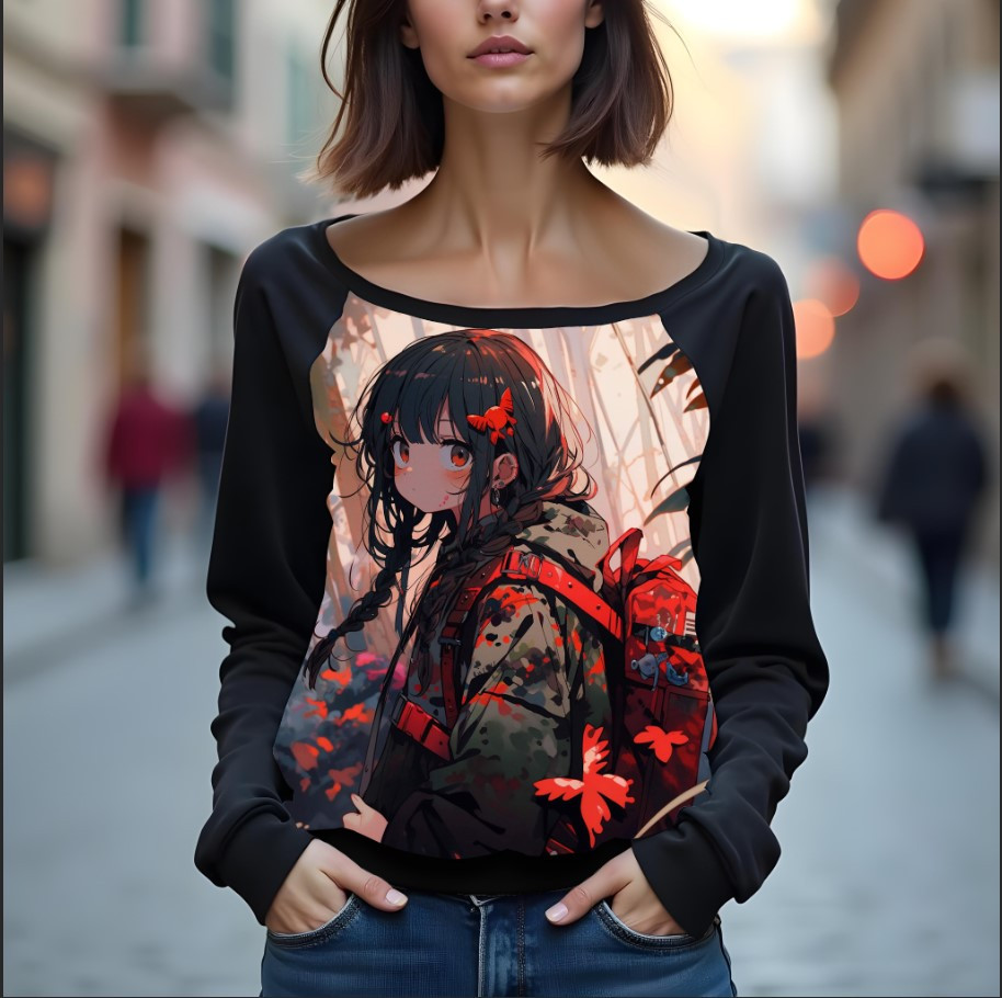 Світшот реглан з відкритими плечима в романтичному стилі з принтом "Дівчина