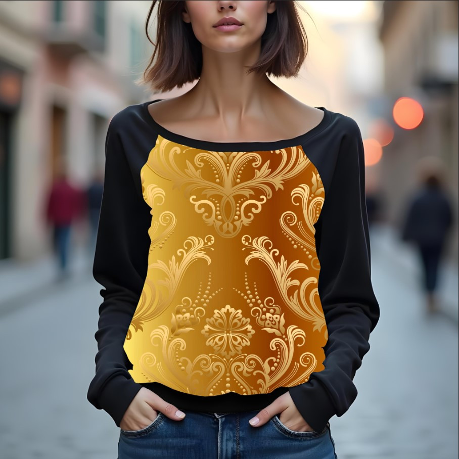 Світшот реглан з відкритими плечима в романтичному стилі з принтом "Золота текстура