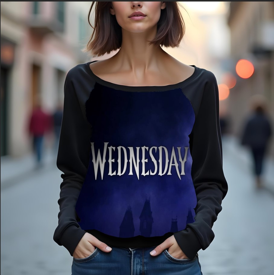 Світшот реглан з відкритими плечима в романтичному стилі з принтом "Кіно: фільм