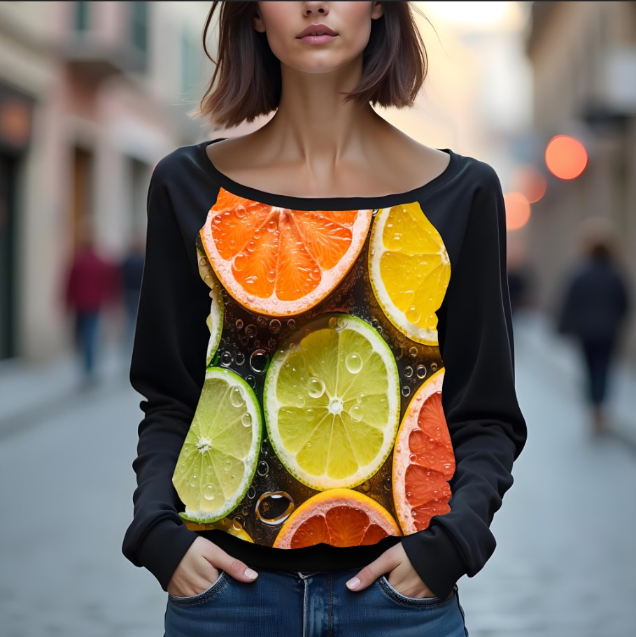 Світшот реглан з відкритими плечима в романтичному стилі з принтом "Лайм