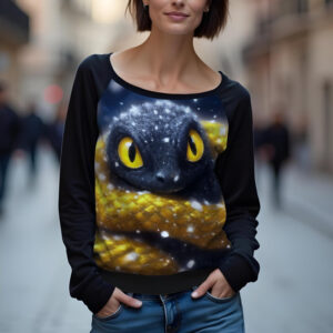 Світшот реглан з відкритими плечима в романтичному стилі з принтом "Маленька змія