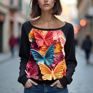 Світшот реглан з відкритими плечима в романтичному стилі з принтом "Метелики