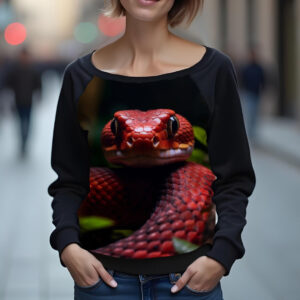 Світшот реглан з відкритими плечима в романтичному стилі з принтом "Морда червоної змії" ВСІ Розміри Преміум тканина