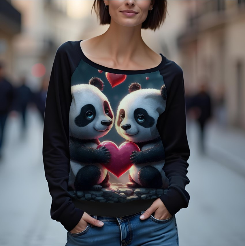 Світшот реглан з відкритими плечима в романтичному стилі з принтом "Мульт: валентинка