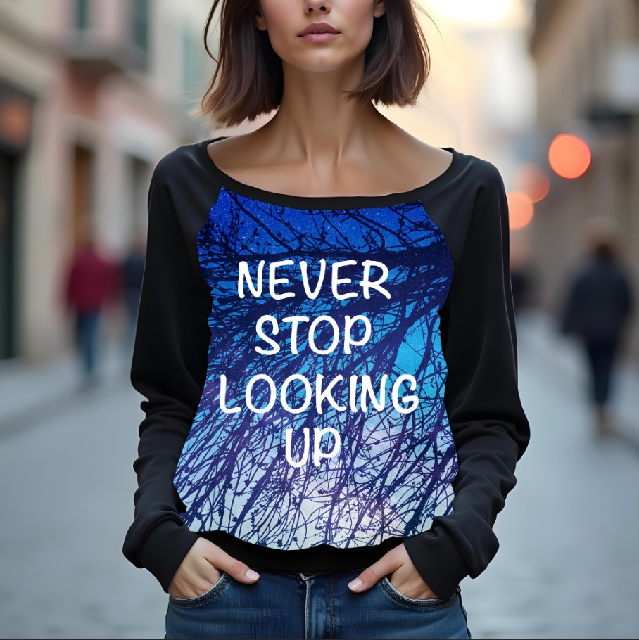 Світшот реглан з відкритими плечима в романтичному стилі з принтом "Напис: мотивація