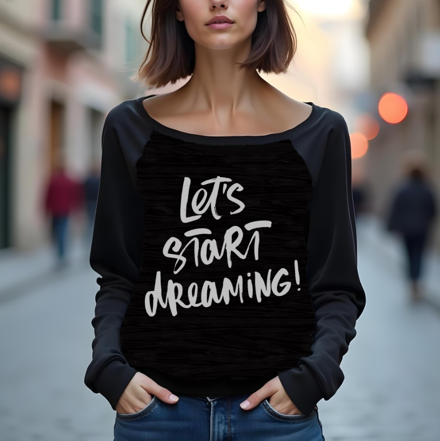 Світшот реглан з відкритими плечима в романтичному стилі з принтом "Напис: мотивація