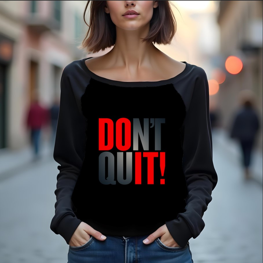 Світшот реглан з відкритими плечима в романтичному стилі з принтом "Не кидай: мотивація