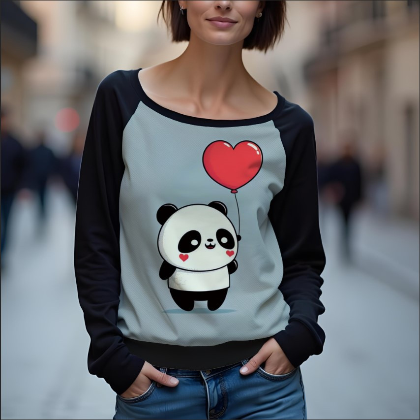 Світшот реглан з відкритими плечима в романтичному стилі з принтом "Панда: мульт