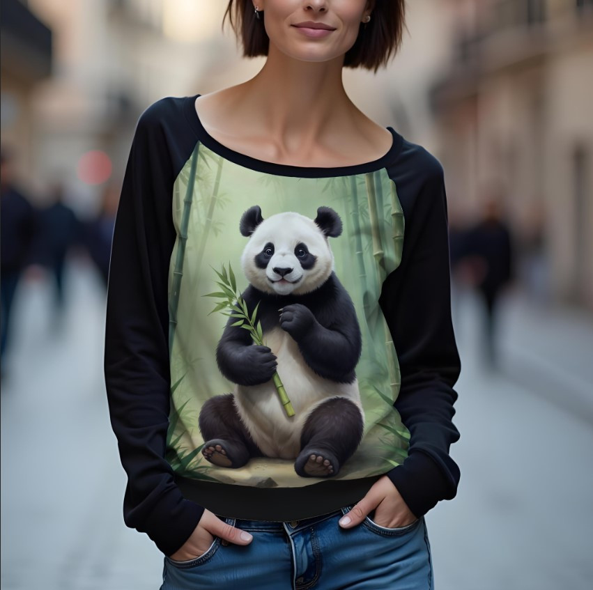 Світшот реглан з відкритими плечима в романтичному стилі з принтом "Панда: тварина