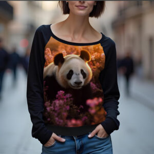 Світшот реглан з відкритими плечима в романтичному стилі з принтом "Панда: тварина