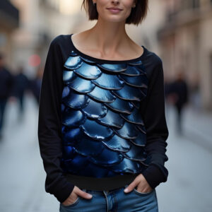 Світшот реглан з відкритими плечима в романтичному стилі з принтом "Синя луска риби" ВСІ Розміри Преміум тканина