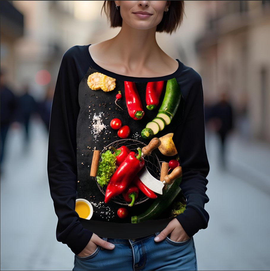 Світшот реглан з відкритими плечима в романтичному стилі з принтом "Сніданок