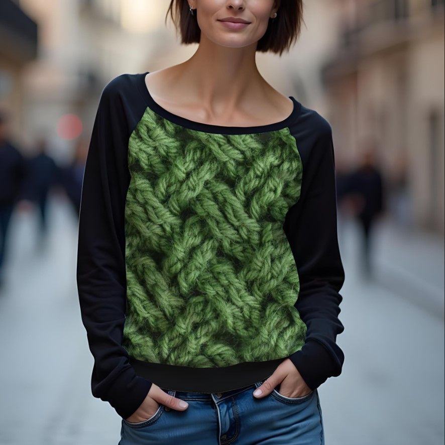 Світшот реглан з відкритими плечима в романтичному стилі з принтом "Текстура в'язаного светру