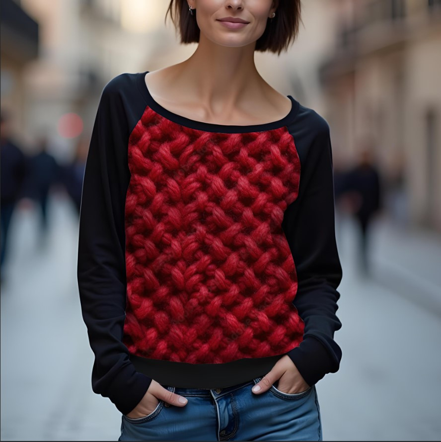 Світшот реглан з відкритими плечима в романтичному стилі з принтом "Текстура в'язаного светру