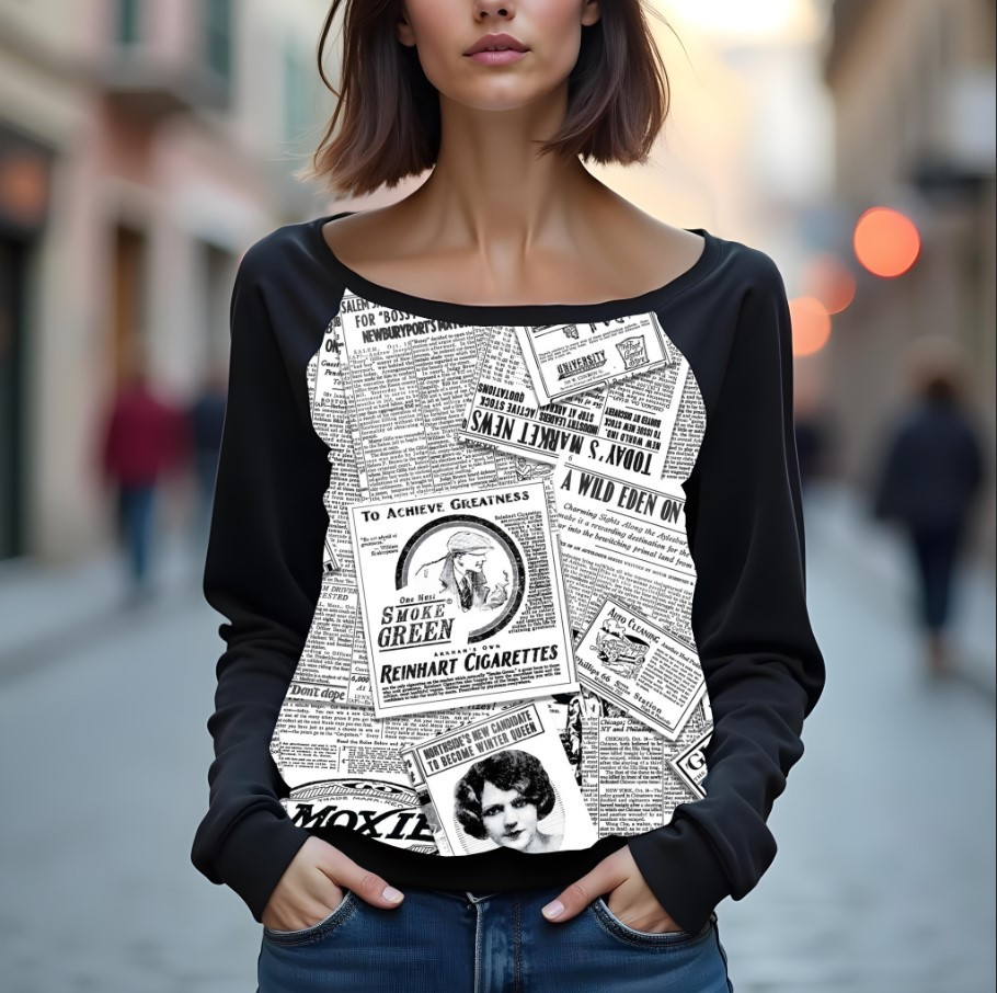 Світшот реглан з відкритими плечима в романтичному стилі з принтом "Текстура паперу