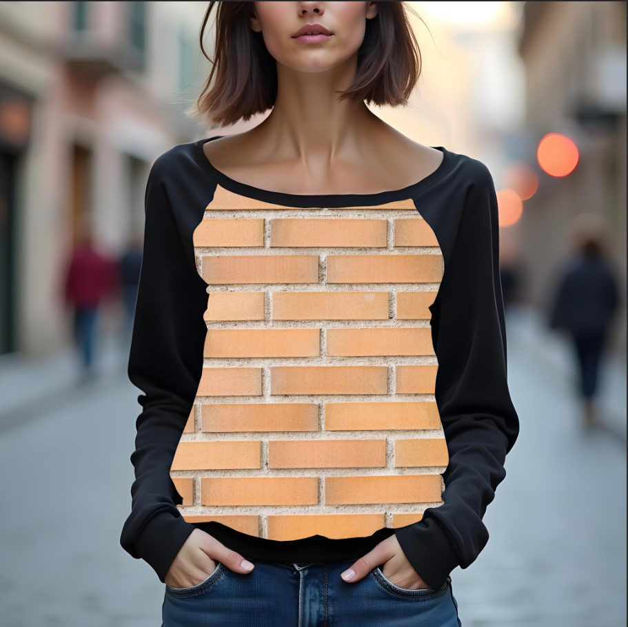 Світшот реглан з відкритими плечима в романтичному стилі з принтом "Текстура цегли