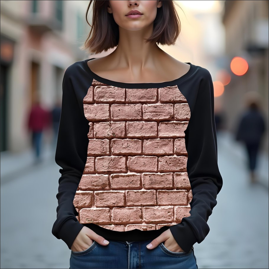 Світшот реглан з відкритими плечима в романтичному стилі з принтом "Текстура цегли