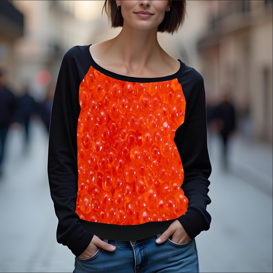 Світшот реглан з відкритими плечима в романтичному стилі з принтом "Текстура червоної ікри