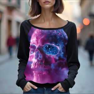 Світшот реглан з відкритими плечима в романтичному стилі з принтом "Череп